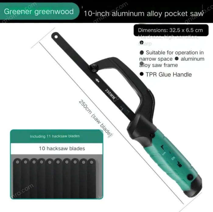 One-handed pocket 10 inch aluminum alloy hand saw with 11 saw blades
